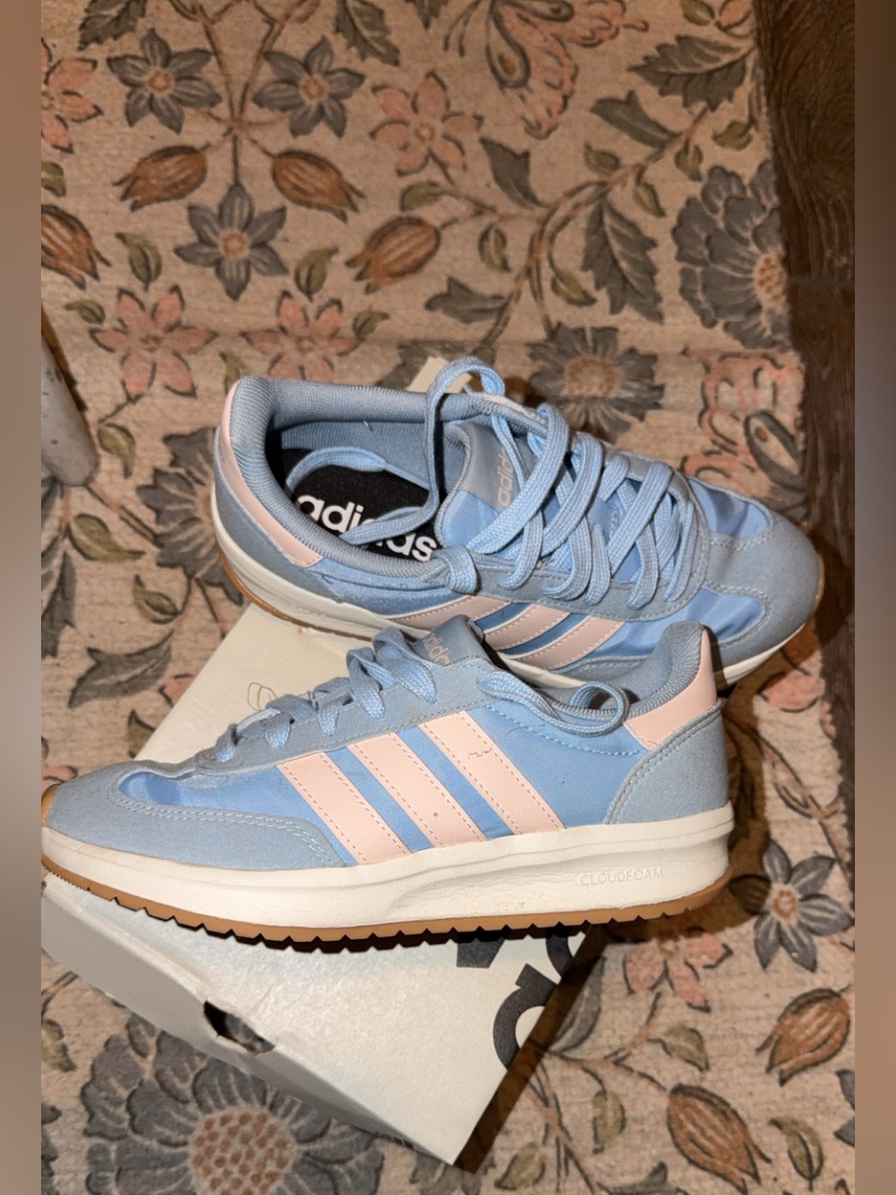 adidas Kids Light Blue & Pale Pink Cloudfoam Sneakers